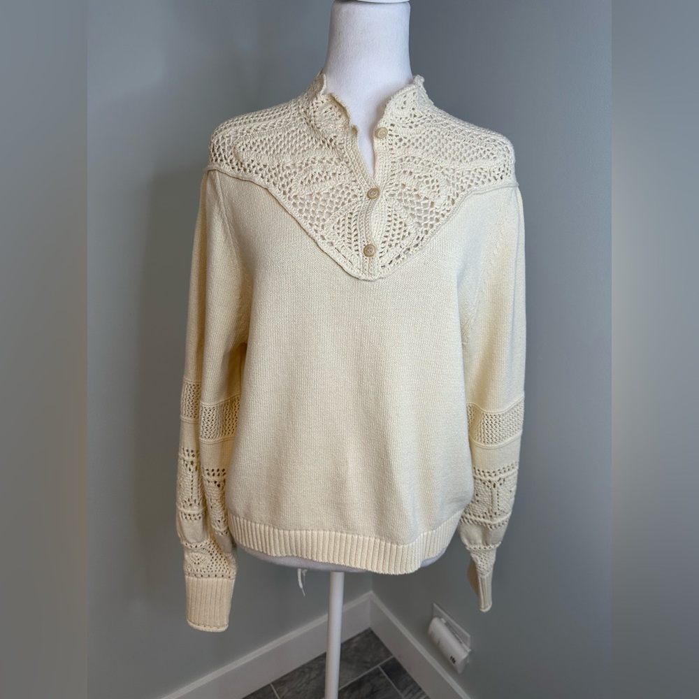 Ba&Sh Pino Off White Crochet Neutral Cotton Knit Sweater Size Small - Picture 3 of 17